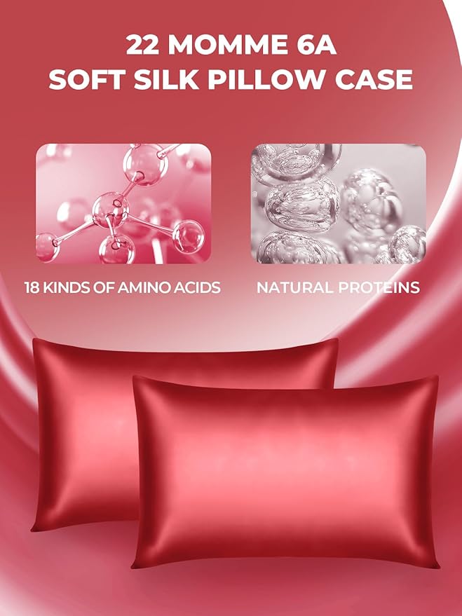 Mulberry Silk Pillowcase for Hair and Skin, SGMSILK 22 Momme Natural Silk Pillow Cases with Zipper, 6A Soft and Smooth Single Sided Pure Silk Pillow Cover (Red, King 20"x36")