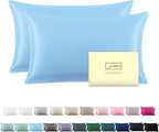 Silk Pillow Cases 2 Pack Soft Breathable and Sliky King Size Pillow Cases Set of 2,Natural Mulberry Satin Silk Pillowcase with Hidden Zipper for Hair and Skin (Sky Blue,20"X 36",2pcs)