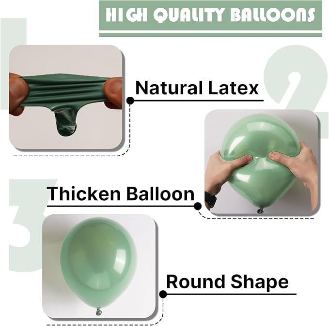 PartyWoo Sage Green Balloons 100pcs Olive Eucalyptus Dusty Green Boho Color | - Image 7