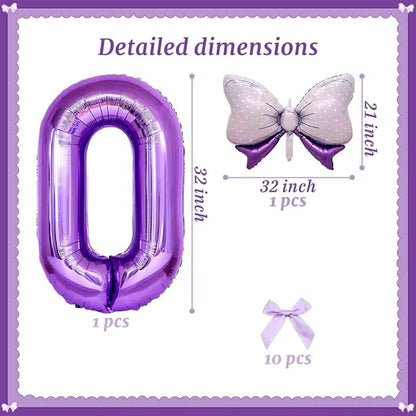 32 Inch Purple Butterfly Ribbon Number 0 And Bow Balloon Foil Film Balloon - Image 2