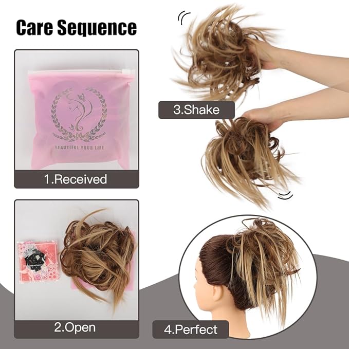 HMD Tousled Updo Messy Bun Hair Piece Hair Extension Ponytail With Elastic Rubber Band Updo Bun Synthetic Hairpieces for Women