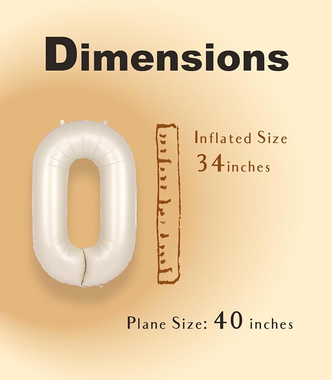 SUWEN 40 Inch Cream White Large 0 Balloon Numbers Big Foil Helium Number - Image 4