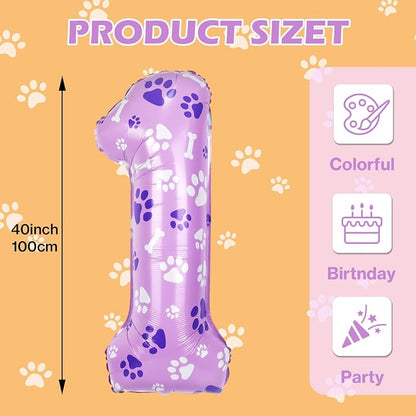 40 Inch Pink Dog Paw Balloons, Numeral 1Birthday Balloons - Image 2