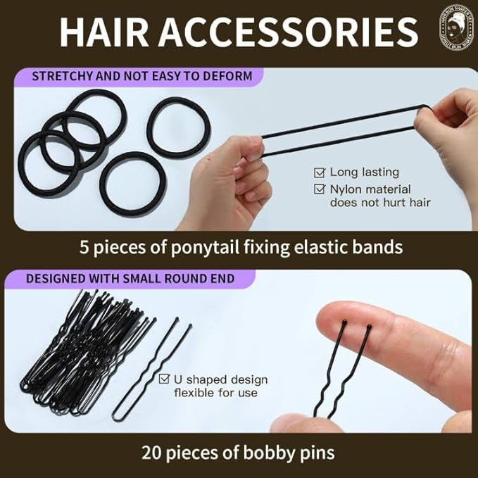 Teenitor Hair Bun Maker Set, 7 Pieces Bun Donuts for Hair(1 Extra-Large, 2 Large, 2 Medium, 2 Small), 5 Elastic Bands, 20 Hair Pins, Gold