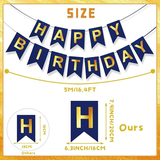 Blue Happy Birthday Banner, Backdrop Birthday Party Supplies, No DIY - Image 3