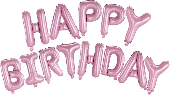 Happy Birthday Balloons Banner Pink 16 Inch Mylar Foil Letters by WESTGO