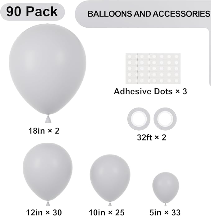 Voircoloria 90pcs Gray Balloons Garland Arch Kit, 18 12 10 5 Inch | - Image 2