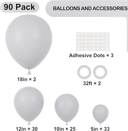 Voircoloria 90pcs Gray Balloons Garland Arch Kit, 18 12 10 5 Inch | - Image 2