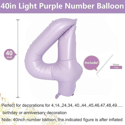 40 Inch Purple Number Balloons Light Purple 4 Balloon Matte Purple Birthday - Image 2