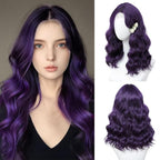 Purple Wig for Women, 18 Inch Middle Part Wavy Curly Wigs Synthetic Heat Resistant Soft deep wave Wig for Women Daily Use (Purple, 18 Inch)