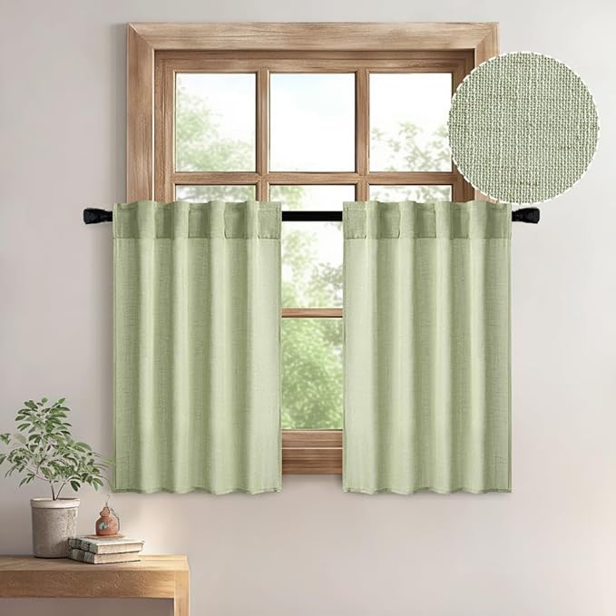 MIULEE Sage Green Kitchen Curtains 24 Inches Length 2 Panels Farmhouse | Soft by MIULEE