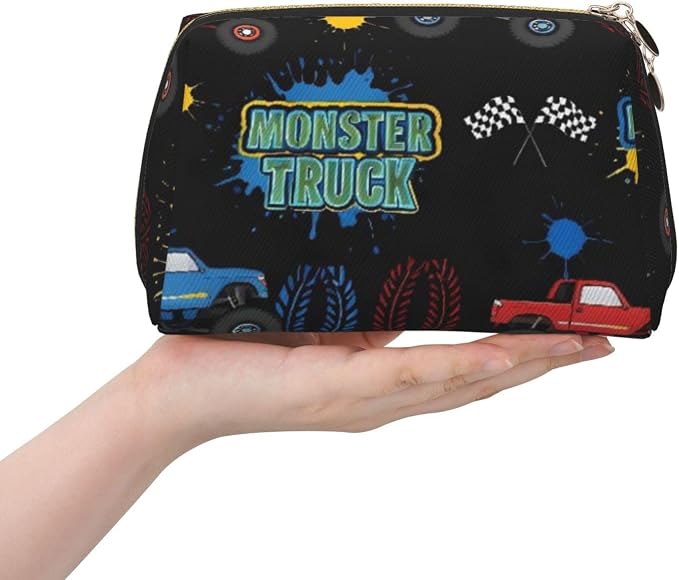Monster Truck Car Leather Makeup Bag Cosmetic Pouch Portable Travel Toiletry - Image 3