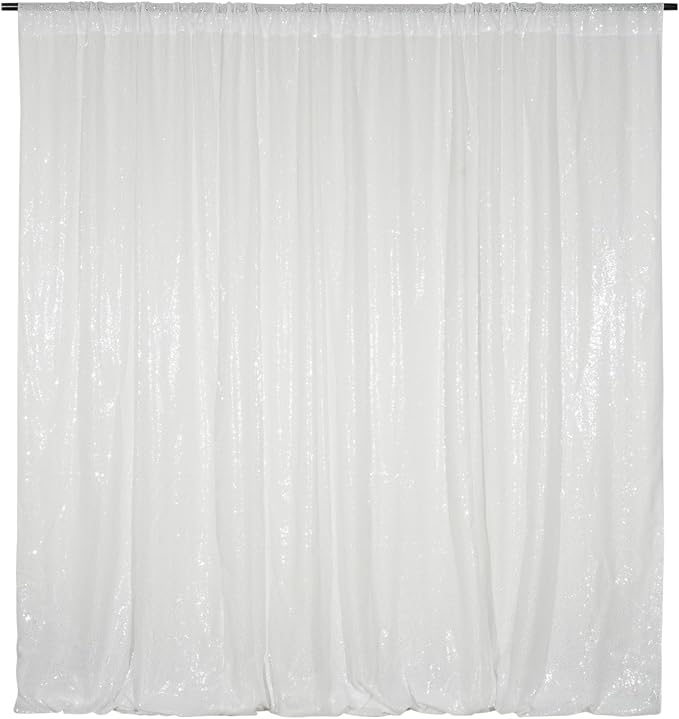 Poise3EHome White Sequin Backdrop, 8FT x 10FT Sequin Photography Backdrop by Poise3EHome