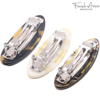 French Amie Oval Mini Silver Grey Onyx Tokyo Ivory Set of 3 Handmade Celluloid Hair Clip Barrette for Girls (2.5 inch)