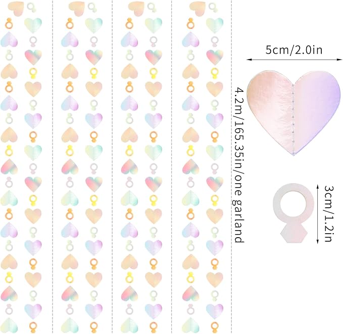 Engagement Bachelorette Party-Decorations Iridescent Heart-Ring Garland - 52Ft - Image 2
