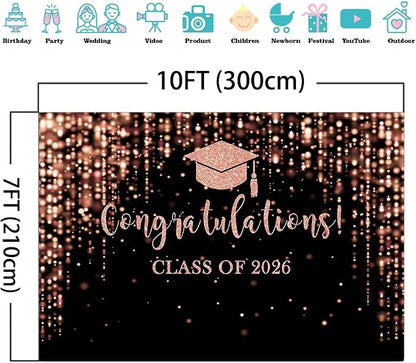 Mocsicka Class of 2026 Backdrop Rose Gold Glitter Bokeh Graduation Party - Image 4
