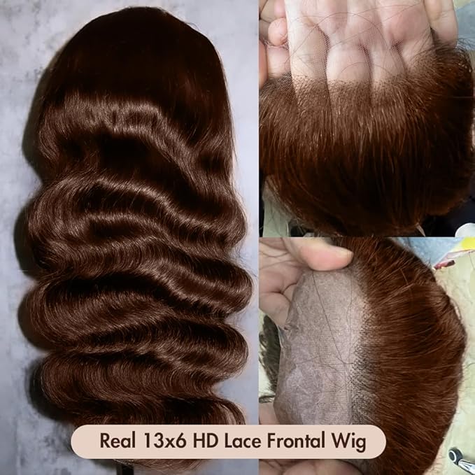 250 Density SKINLIKE HD Lace Wig Human Hair 13x6 15A Chocolate Brown Human Hair Wigs Invisible 0.1mm Ultra-thin Frayed Ends Full Cuticle Aligned Virgin Hair Lace Frontal Wig 26 Inch