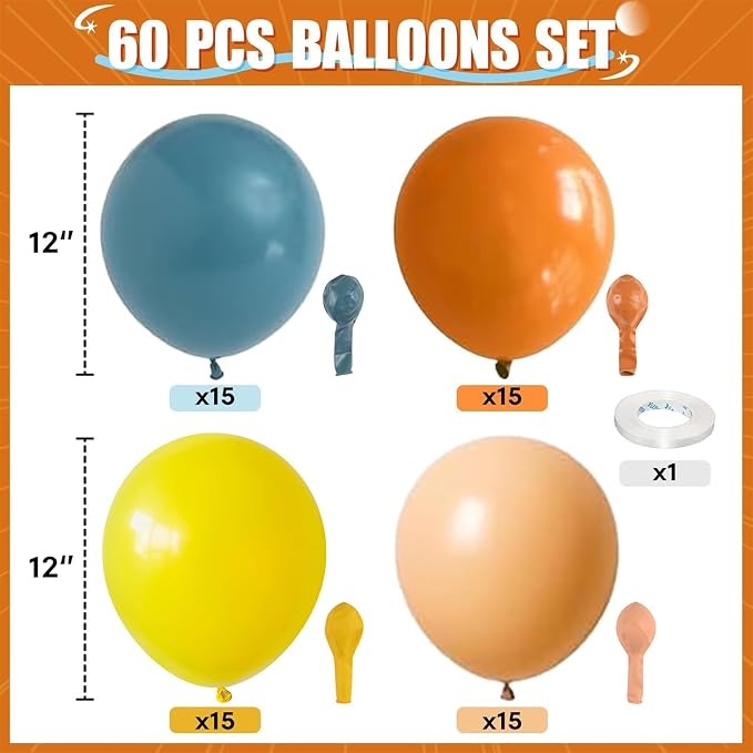 HILAVO Retro Blue Yellow and Orange Balloons - Image 2