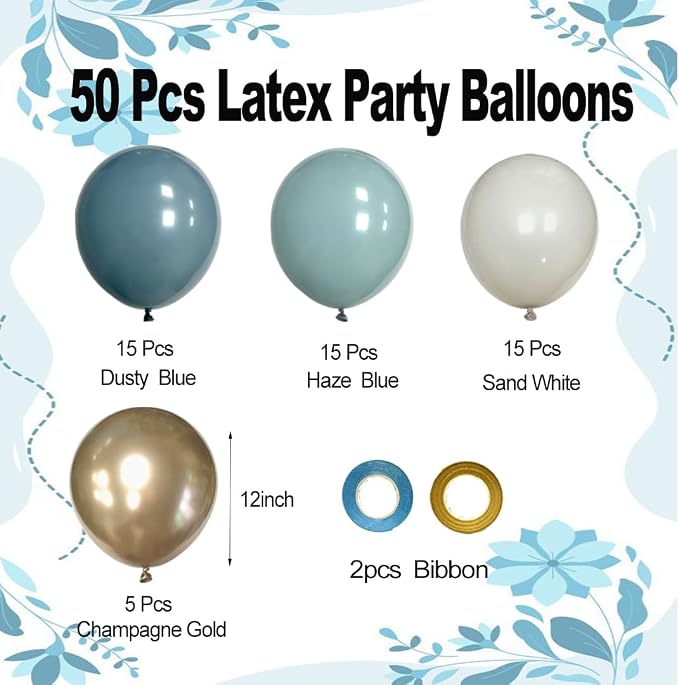 Dusty Blue and Gold Party Balloons - Image 7