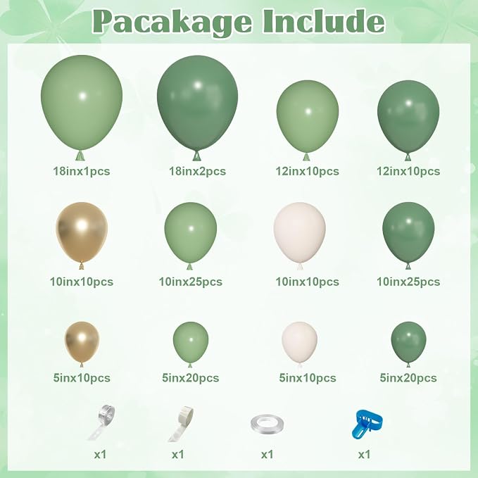 157Pcs Green Balloons Arch Garland Kit Different Size | Sage Green White Sand - Image 3