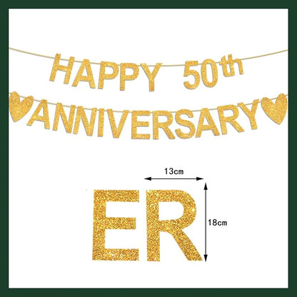 Happy Anniversary Banner, Custom Gold Glitter 10 20 30 40 50 60 70 80 90th Any - Image 5