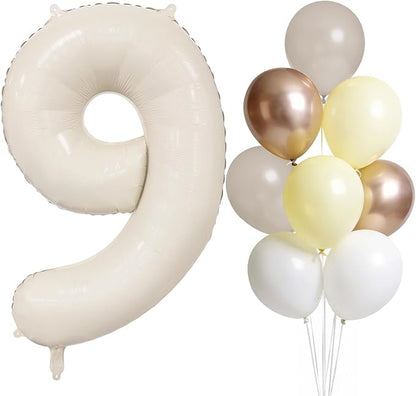Cream Number 9 Balloon 40 Inch Beige Nude Number 9 Balloon by LEBERY