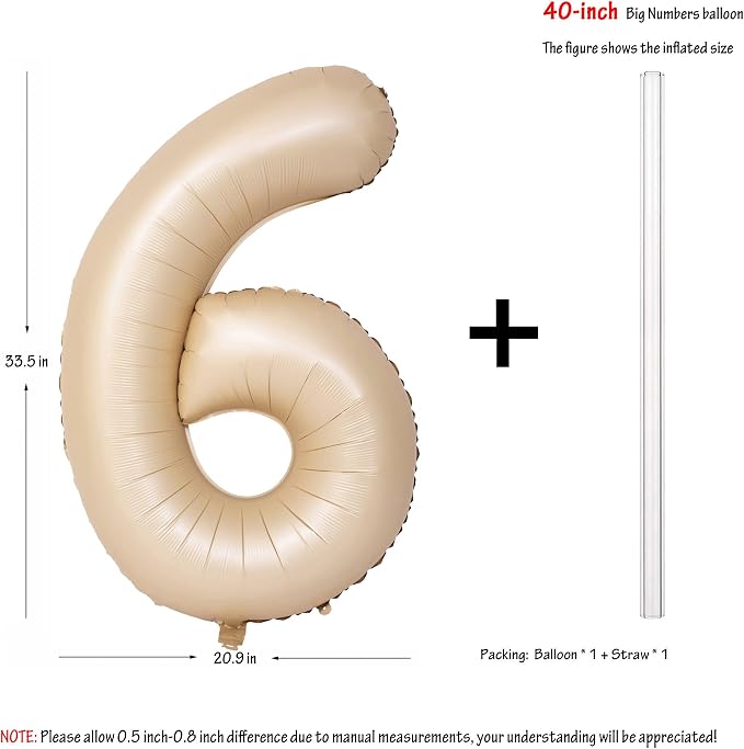 40 In Caramel Number Balloons Helium Foil Mylar latex Balloon Digital 6 | - Image 3