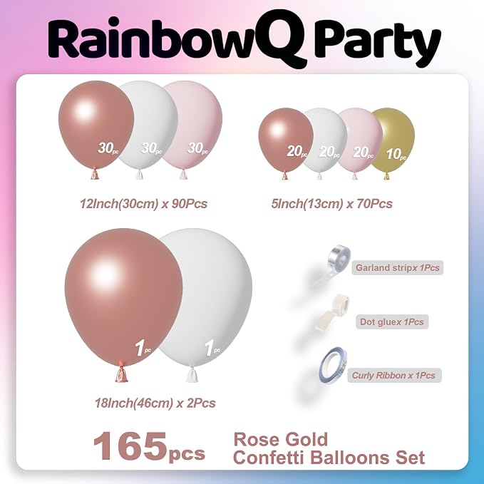 RainbowQ 165 Pcs Rose Gold Balloons Arch Kit Different Sizes Garland | Metallic - Image 3