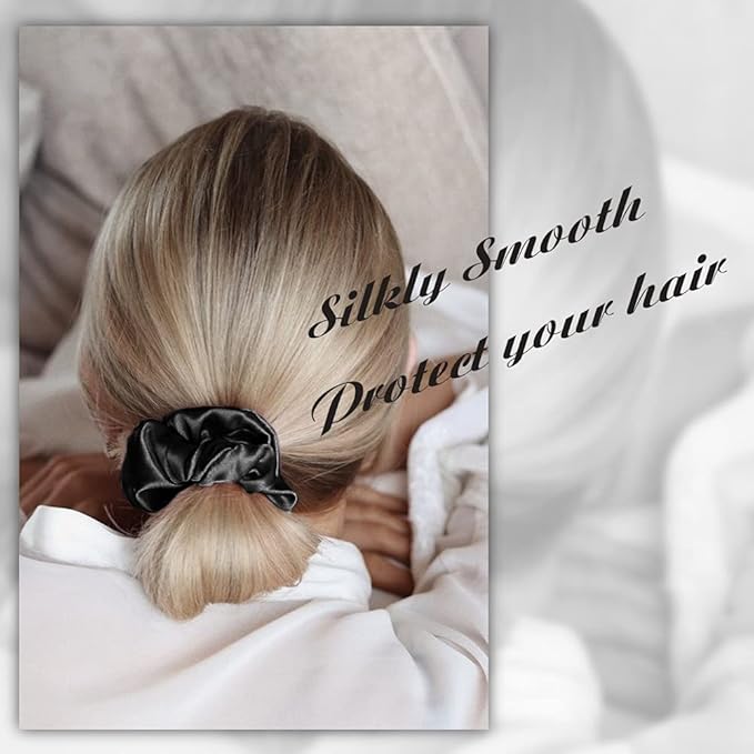 OLESILK 100% Mulberry Silk-Scrunchies for Hair Sleep, Women Grils Silk Hair Ties for Frizz & Breakage Curly Hair, No Damage, Elastics Ponytail Holder, 3 Pack