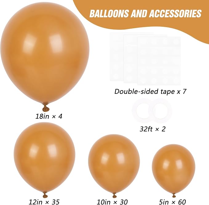 RUBFAC Tan Balloons 129pcs Different Sizes Pack of 18 12 10 5 Inch | Latex Boho - Image 2