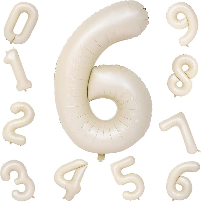 Cream Number Balloons, 40inch Large Beige Number 6 Foil Mylar Helium Balloons - Image 9