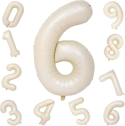 Cream Number Balloons, 40inch Large Beige Number 6 Foil Mylar Helium Balloons - Image 9
