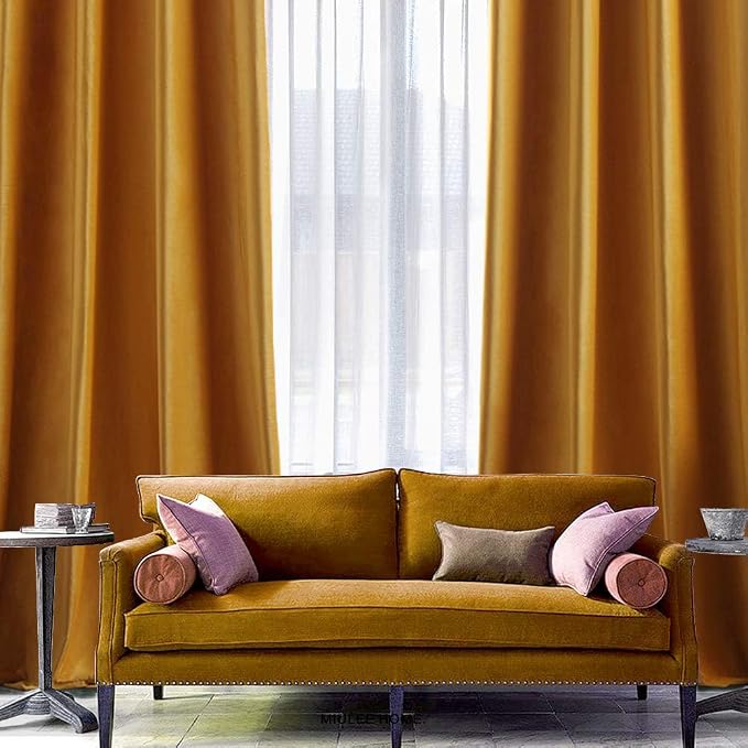 MIULEE Velvet Curtains Mustard Yellow 52 x 96 Inch Length Set of 2 | Grommet - Image 6