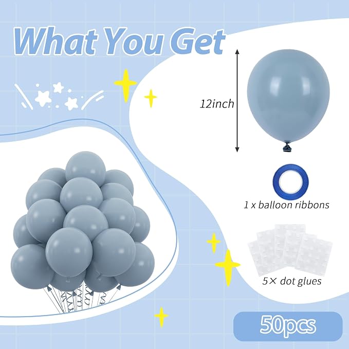 50pcs Dusty Blue Balloons, 12inch Retro Pale Aqua Blue Balloons | Balloons - Image 2