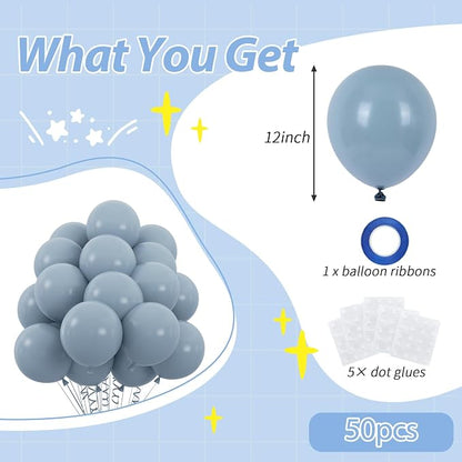 50pcs Dusty Blue Balloons, 12inch Retro Pale Aqua Blue Balloons | Balloons - Image 2