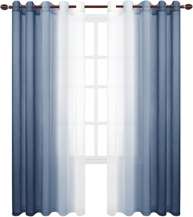 DWCN Blue Ombre Faux Linen Sheer Curtains - Image 8