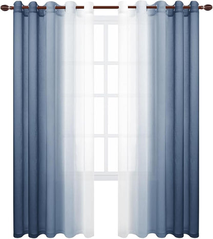 DWCN Blue Ombre Faux Linen Sheer Curtains - Image 8