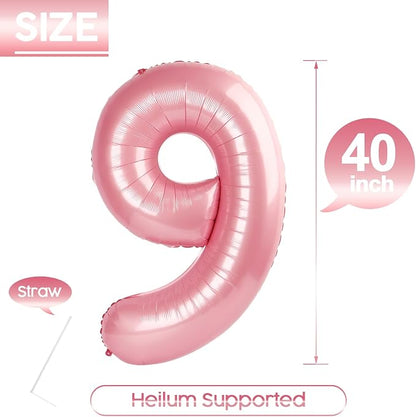 9 Balloon - Pastel Pink Birthday Number Balloons, 40 Inch Decorations | Pastel - Image 5