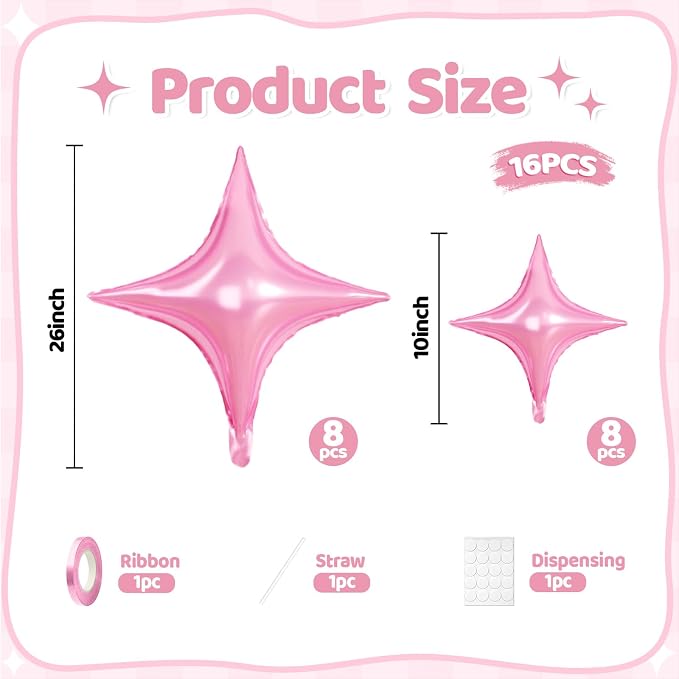 Pink Star Balloons, 26 Inch and 10 Inch Pink Stars Shaped Balloon - Image 2