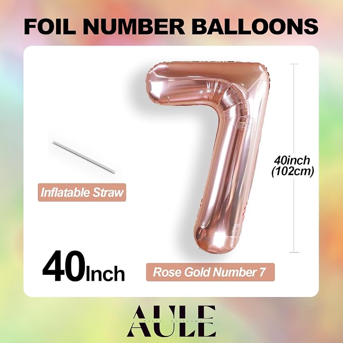 AULE 40 Inch Rose Gold 7 Balloon Number Foil 0-9 Birthday Big Numbers | - Image 3