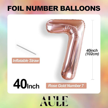 AULE 40 Inch Rose Gold 7 Balloon Number Foil 0-9 Birthday Big Numbers | - Image 3
