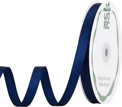 woric 120 Yards Navy Blue Ribbon 3/8 Inch Thin Dark Blue Satin Ribbons | by woric