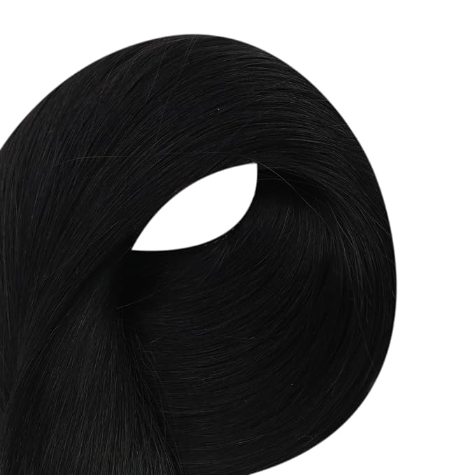 Full Shine Invisible Tape in Hair Extensions Human Hair 18Inch Soft Remy Tape in Hair Extensions Color Jet Black Tape Ins Human Hair Extensions 20Pcs 50Grams Long Straight for Women