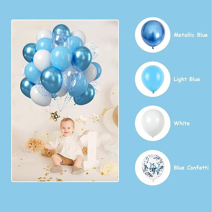 Blue and White Balloons, 12 Inch Light Blue White Latex Party Balloon Set - Image 3