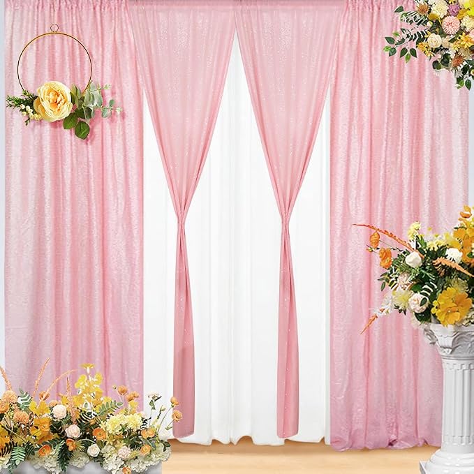 Eternal Beauty Pink Sequin Backdrop Curtains, 2 Panels 2x8FT | 3mm Sparkle - Image 8