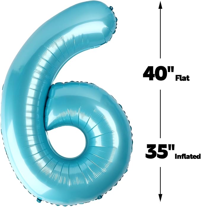 Pearl Blue Number 6 Balloon 40 inch, 6th Birthday Party Balloons Decorations | - Image 2