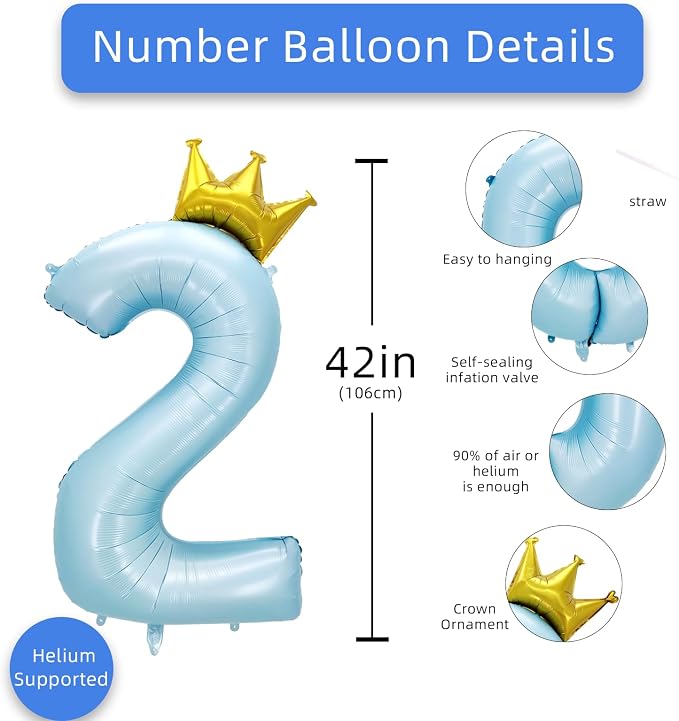 AULE 40 Inch Big Light Blue 2 Balloon Number - Image 2