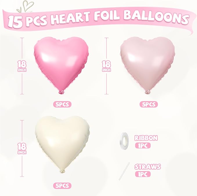 Pink Cream Beige Heart Balloons, Apricot Helium Balloon - Image 2