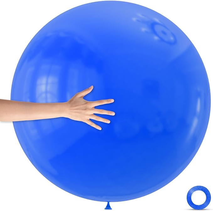 5Pcs Blue Big Balloons 36 Inch, Round Large Latex Party Balloons by Qikoolaa