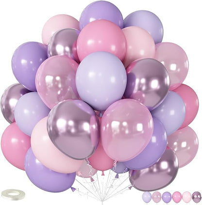 Pastel Pink Purple Balloons, 12 Inch Pearl Light Pink Metallic Purple by KAINSY